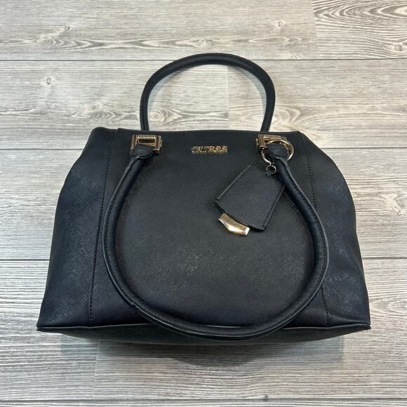 NWT Guess Breana Black Logo Satchel Handbag + Bag Charm - Picture 4 of 6